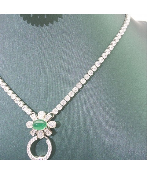 Natural green Chalcedony fan necklace set