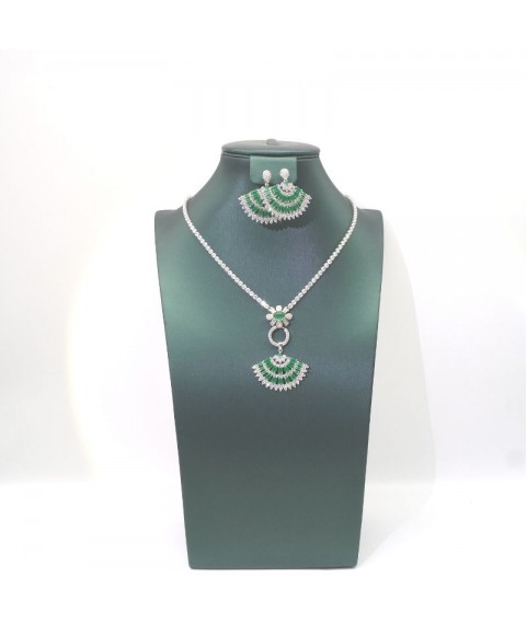 Natural green Chalcedony fan necklace set