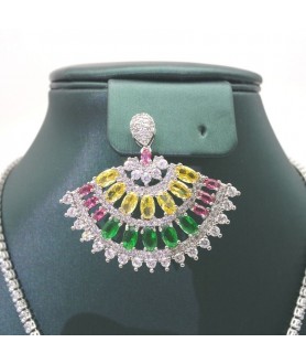 Natural coloured Green Tourmaline fan necklace set