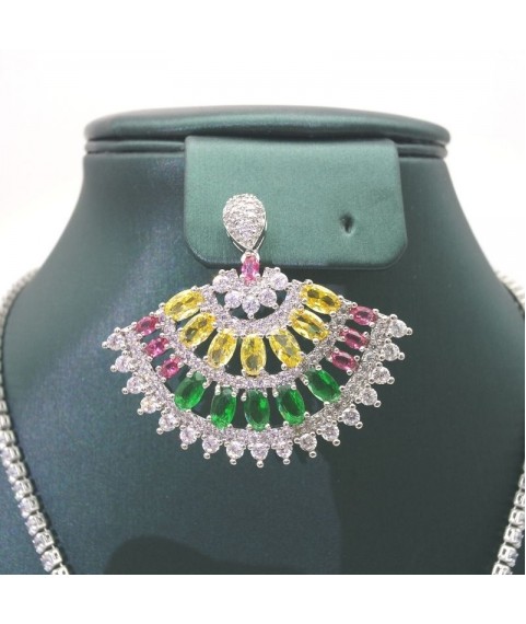 Natural coloured Green Tourmaline fan necklace set