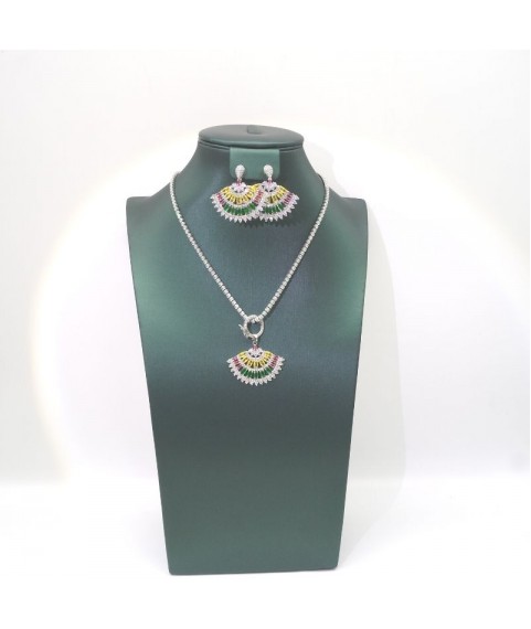 Natural coloured Green Tourmaline fan necklace set