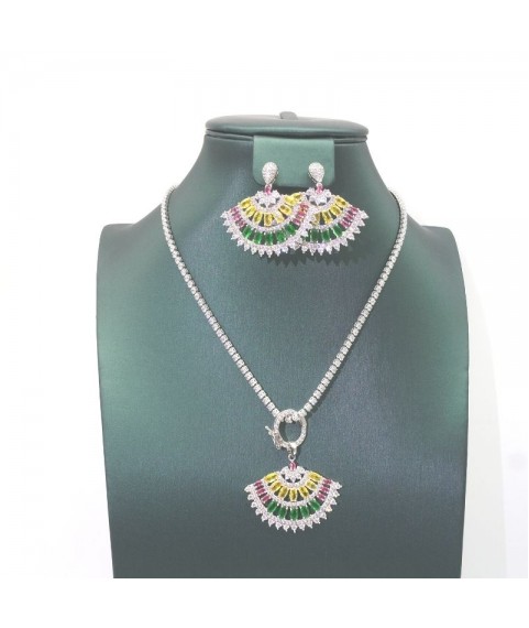 Natural coloured Green Tourmaline fan necklace set