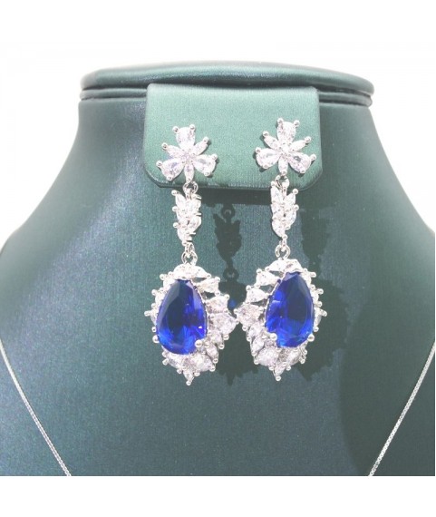 Natural sapphire necklace and ear stud set