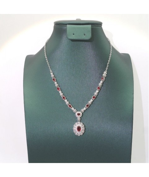 Natural ruby inlaid flower gem necklace