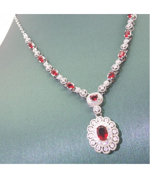 Natural ruby inlaid flower gem necklace