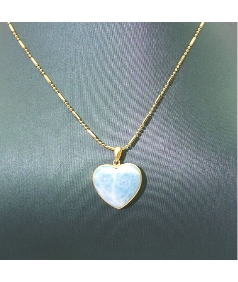 Natural larimar heart pendant  necklace