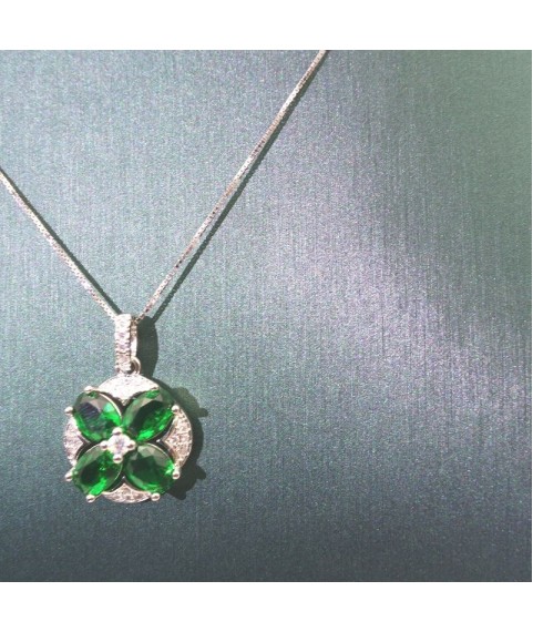 Natural Emeral round clover jewel pendant necklace