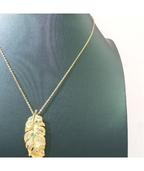 Natural Emeral  with gold leaves pendant necklace