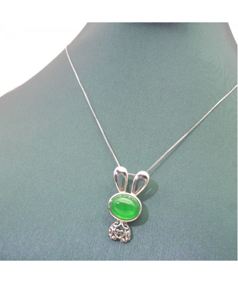 Natural  green chalcecdony rabbit pendant necklace