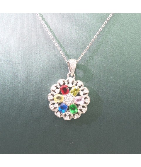 Natural Tourmaline with coloured flowers pendant necklace