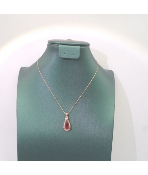 Natural ruby with gold rose pendant necklace