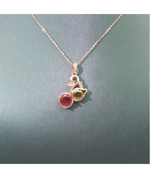 Natural Tourmaline with gold rose gourd pendant necklace