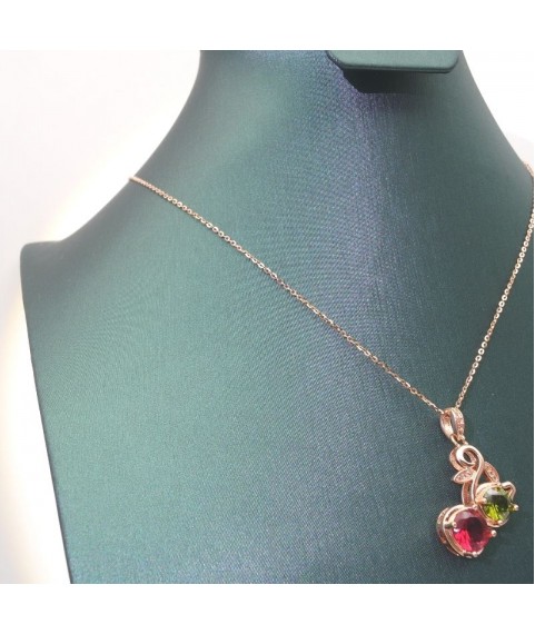 Natural Tourmaline with gold rose gourd pendant necklace