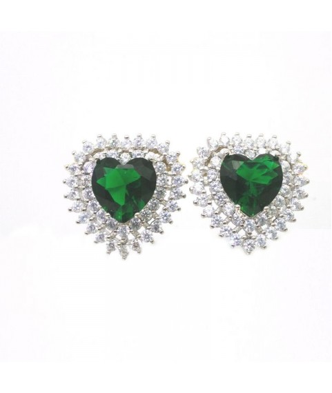 Natural Emeral with heart jewel ear stud