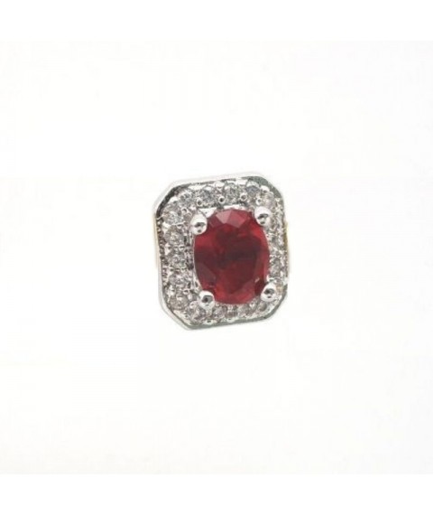 Natural ruby with square jewel ear stud