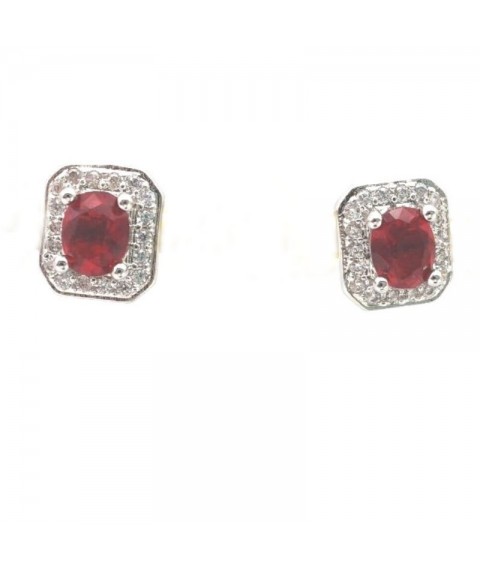 Natural ruby with square jewel ear stud