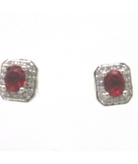 Natural ruby with square jewel ear stud