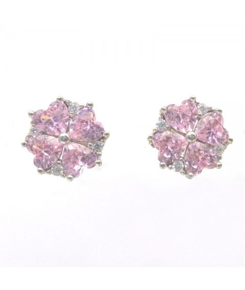 Natural pink jewel with clover jewel ear stud