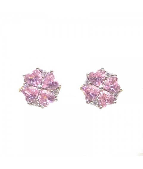 Natural pink jewel with clover jewel ear stud