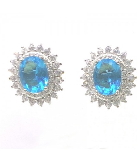 Natural blue topaz with princess jewel ear stud