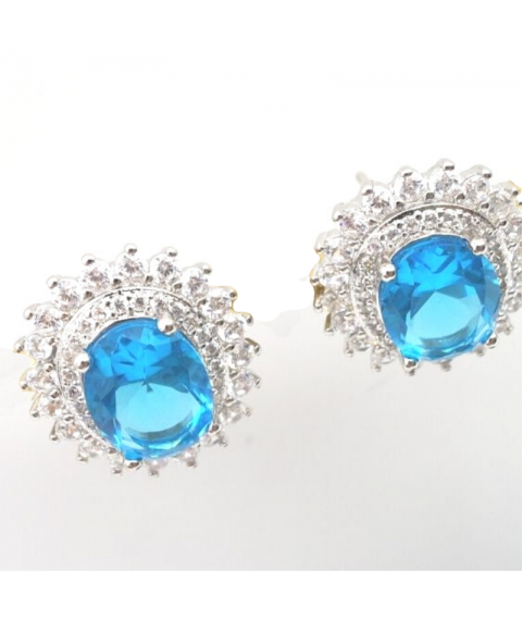 Natural blue topaz with princess jewel ear stud