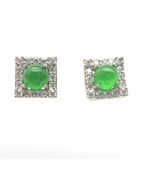 Natural green Chalcedony with square jewel ear stud