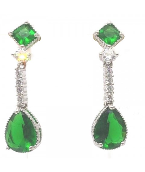 Natural Emeral with long water drop jewel earring