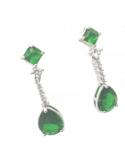 Natural Emeral with long water drop jewel earring