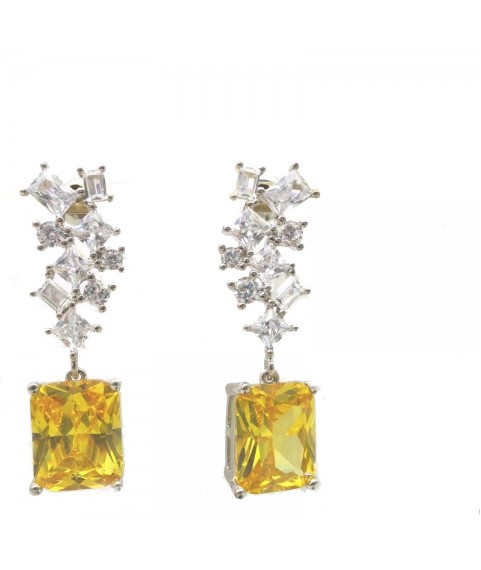 Natural Emeral with long square jewel earring