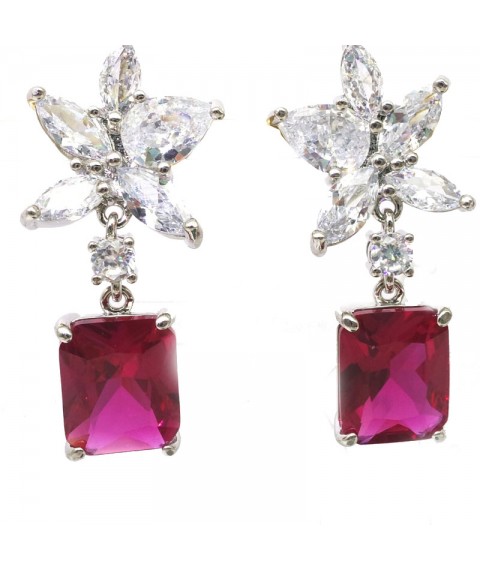 Natural ruby inlaid flower square gem Earrings