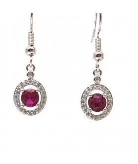 Natural ruby inlaid long small round gem Earrings