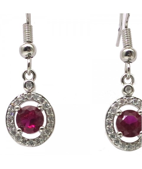 Natural ruby inlaid long small round gem Earrings