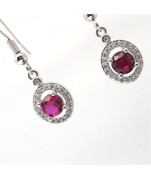 Natural ruby inlaid long small round gem Earrings