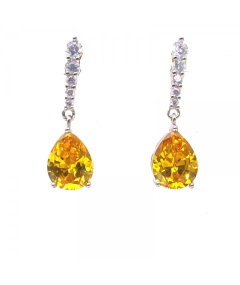 Natural citrine inlaid simple heart-shaped gem Earrings