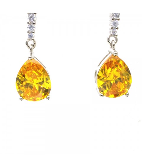 Natural citrine inlaid simple heart-shaped gem Earrings