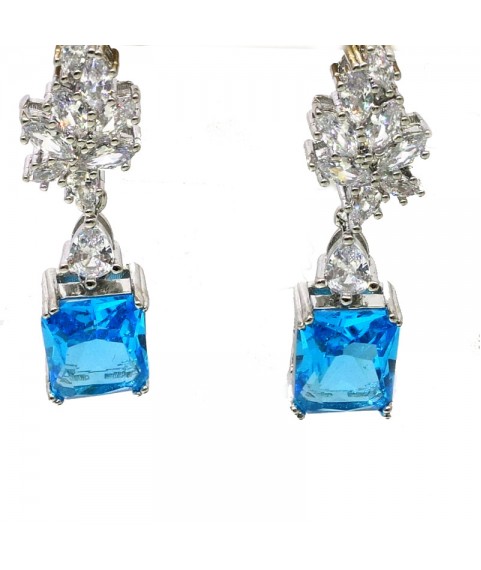 Natural blue topaz inlaid two-color long gem Earrings