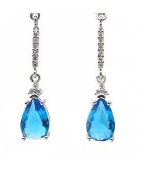 Natural blue topaz inlaid long drop gem Earrings