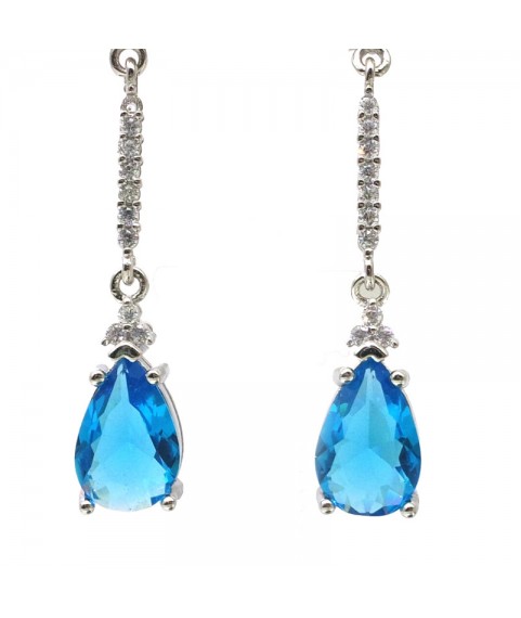 Natural blue topaz inlaid long drop gem Earrings