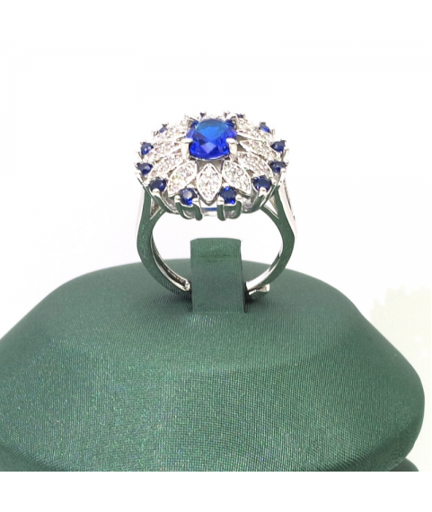 Natural Sapphire / Emeral inlaid two-color flower gem ring