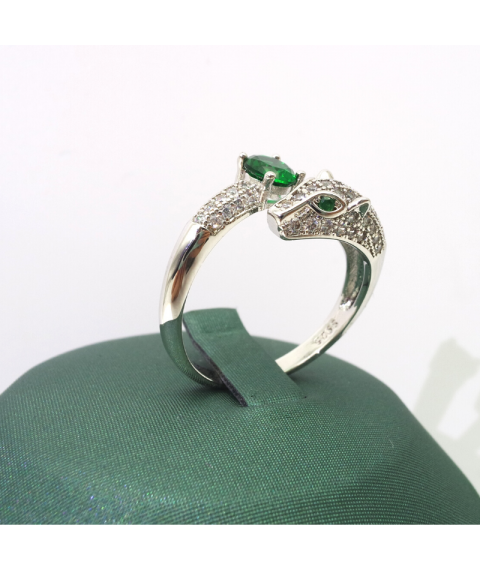 Natural emeral inlaid three-dimensional full diamond snake ring