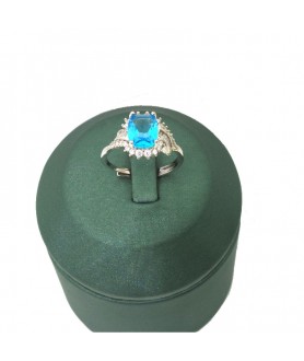 Natural blue topaz inlaid square gem ring