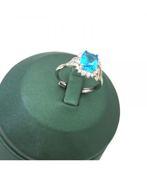 Natural blue topaz inlaid square gem ring