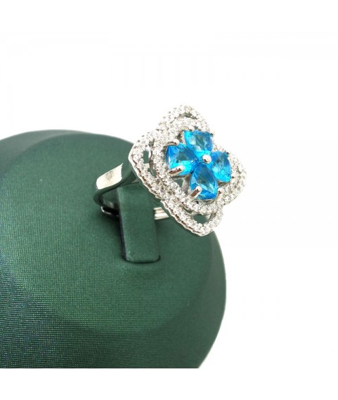 Natural blue topaz inlaid clover gem ring