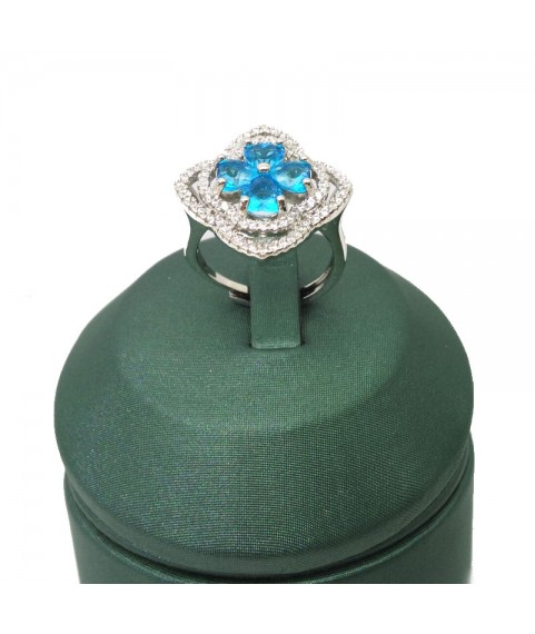 Natural blue topaz inlaid clover gem ring