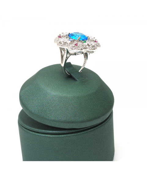 Natural blue topaz inlaid color gem ring