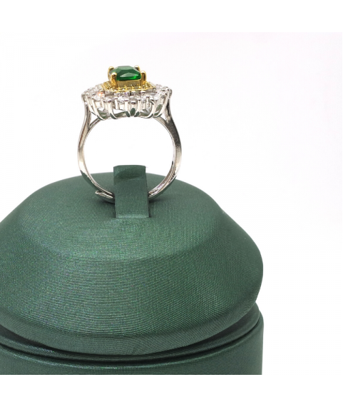 Natural emerald inlaid two-color square gem ring