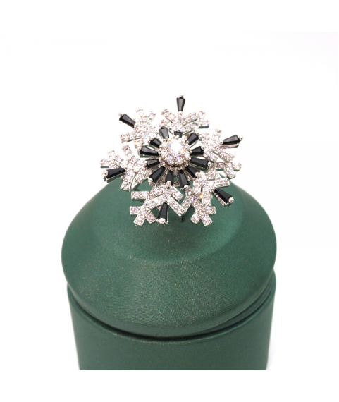 Natural gem double opening rotating snowflake ring