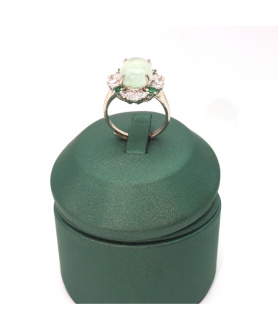 Adjustable four leaf oval green diamond ring