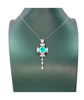 Blue tourmaline symmetrical Red Diamond Pendant