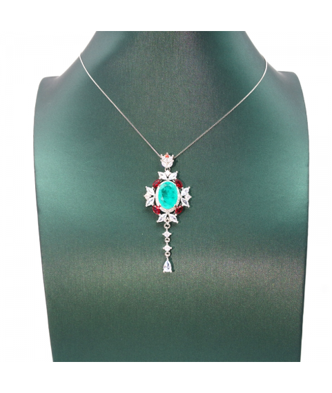 Blue tourmaline symmetrical Red Diamond Pendant